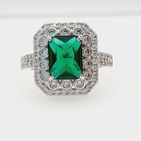 "Classy Green Emerald Cut Vintage CZ Wedding Ring, FB16FA1060 - Picture 5 of 5
